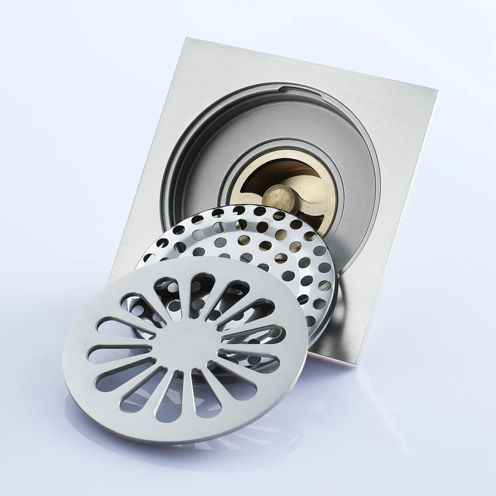

HIDEEP Bathroom Brass Floor Drain Classic Square Bathroom Flower Shape Shower Floor Drains for Family Bathroom