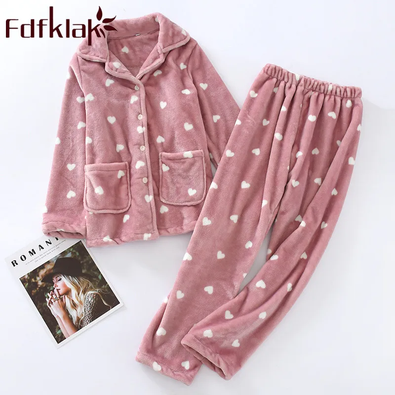

Winter Women 2019 New Sleep Clothing Long Sleeve flannel 2 Pieces Sleepwear Pyjama Femme Night Suit Women Pajamas Fdfklak