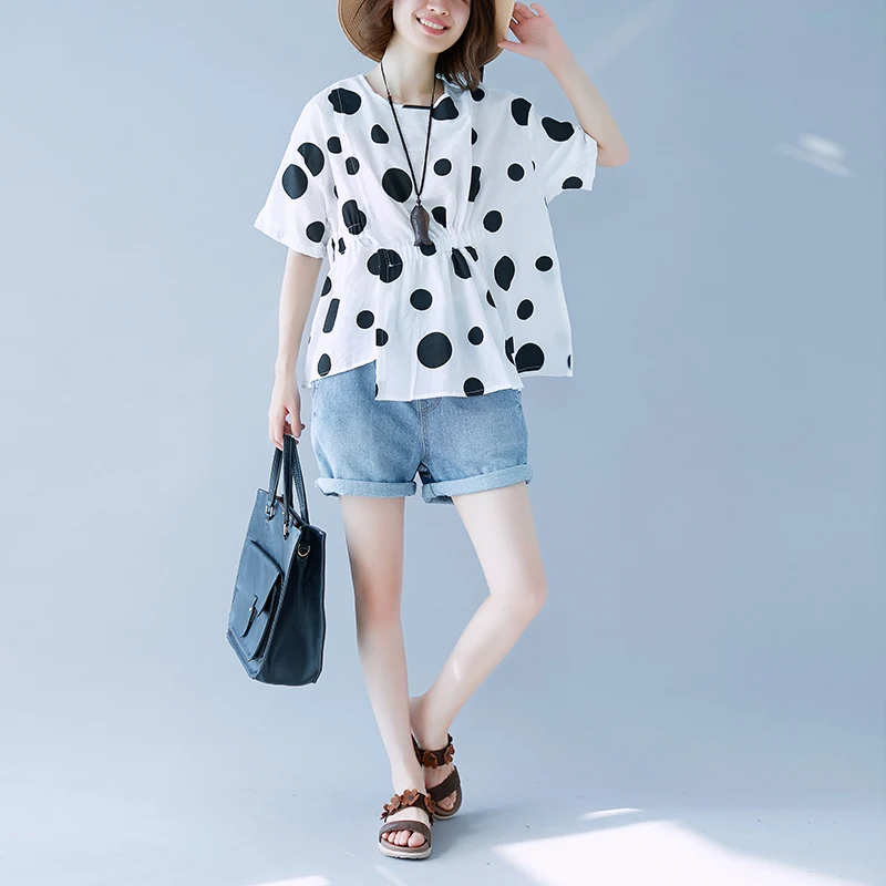 Fashion Polka Dot Blouses Shirts Women Summer Clothing Oversized Loose Cute Blouse Plus Size Irregular Slit Tops 2018 Female |