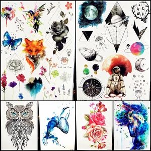 Временная татуировка в виде лисы, цветка лаванды, колибри, одуванчик