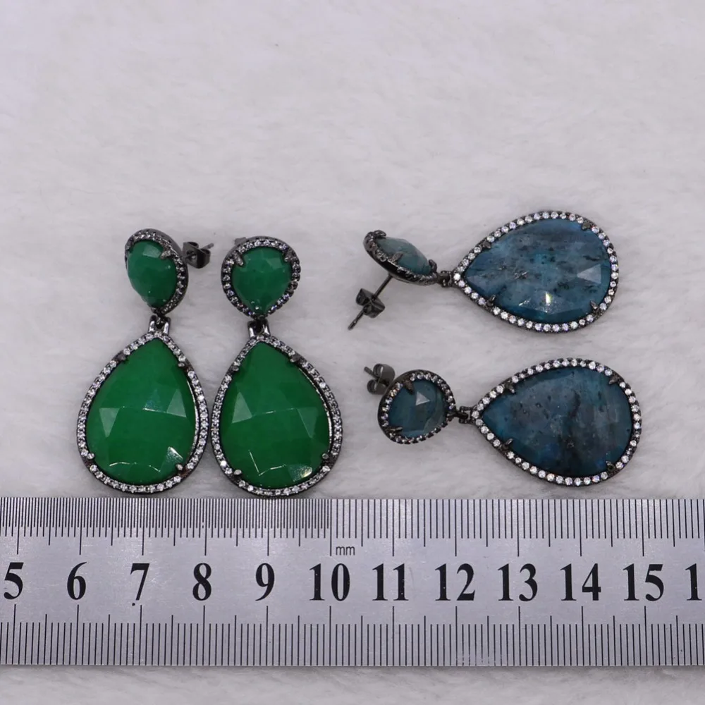 3 пары граненых камней в форме капли воды разные цвета Висячие серьги Темный