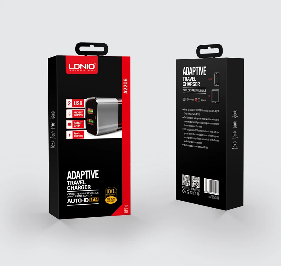 LDNIO A2206 2.4A US Plug серый и красный двойной USB Путешествия A.C. Источник мини настенное зарядное устройство для samsung Galaxy s8