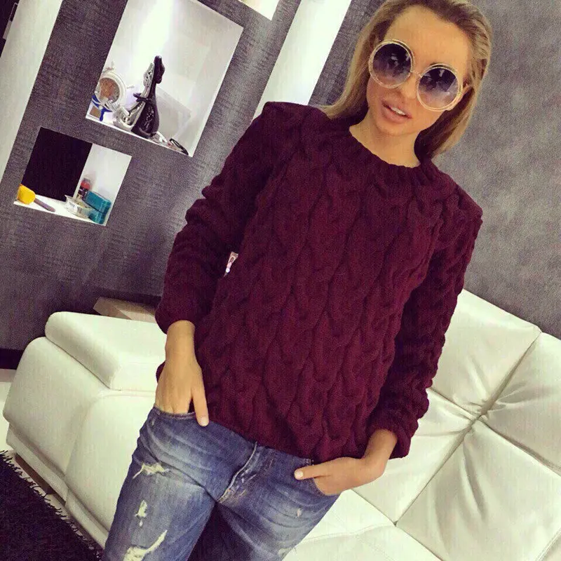 Rugod Свободный весенний свитер с О-образным вырезом зима-весна - Цвет: Wine Red