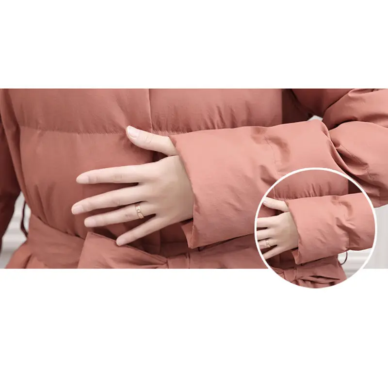 

2019 New Women Winter Cotton Padded Coat X-long Solid Color Jacket Vintage Sashes Outer Korean Warm Outwear Casual Parkas AC313