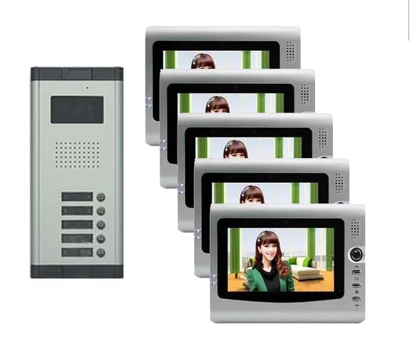 

Видеодомофон/Система внутренней связи, 7 дюймов, HD-камера ночного видения для 5-квартир