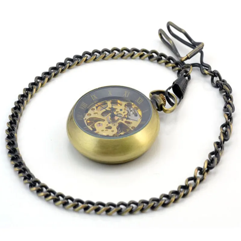 Мужские автоматические механические карманные часы-скелетоны в стиле стимпанк |