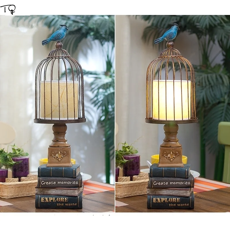 Ретро птица клетка лампа настольные декоративные фонари Led американский кантри