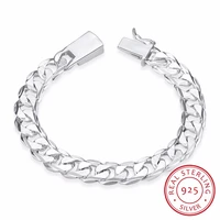 lekani 925 sterling silver 10mm 21cm sideways men bracelet fine jewelry link chain bracelet male bangle pulseiras de prata