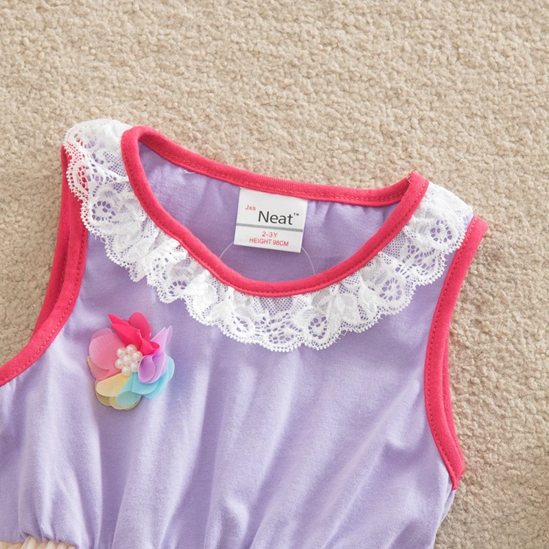 Girl dress neat O-neck cotton lace girl clothes flower decoration edge sleeveless fairy SD6632 | Детская одежда и обувь