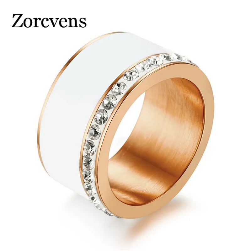 Женское кольцо из нержавеющей стали под розовое золото с фианитами|chunky rings|rings for