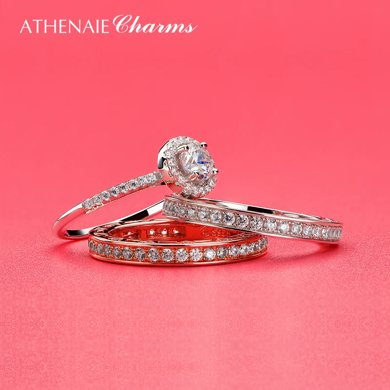 ATHENAIE, 925 пробы, серебряные, круглые, CZ, кольца на палец, классика, элегантность, обручальное кольцо, двойное кольцо для женщин, ювелирные изделия