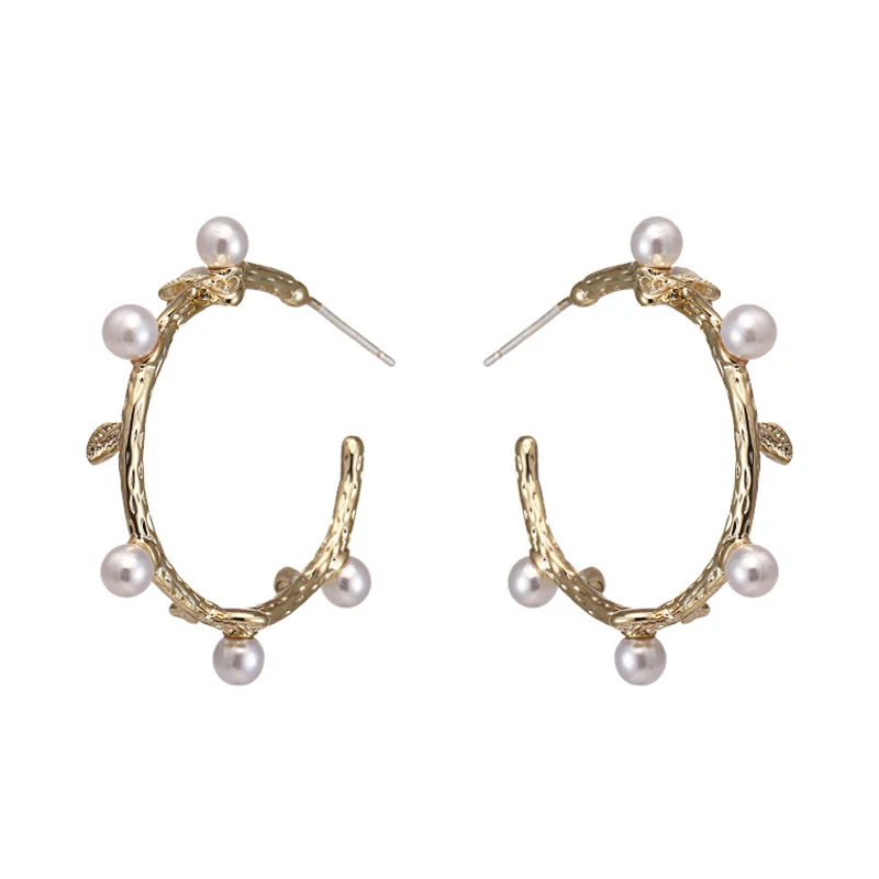 SRCOI Vintage Japan Korean Imitation Pearls Hoop Earrings C-shaped Circle Women Bride Wedding Earring 2020 | Украшения и