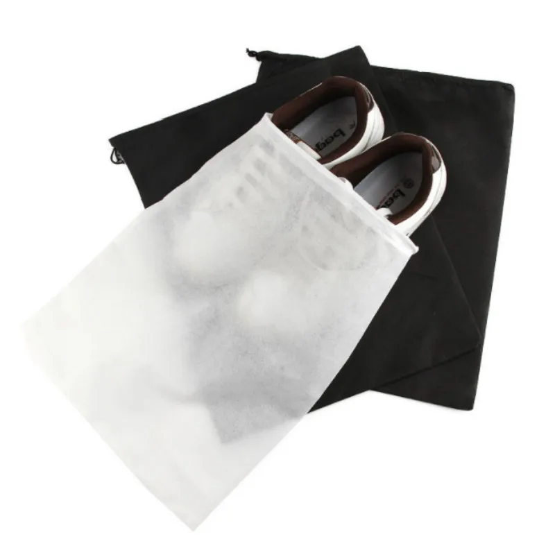 

10pcs Thick Black White Non-woven Shoes Pouch Traveling Shoes Drawstring Pouch Household Dust Protection Bags