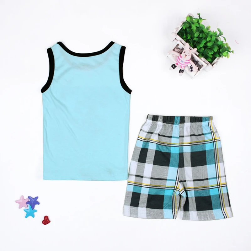2016 Summer New Arrived Boys Sport Suit Fashion Pattern Children Clothing Set Vest + Grid Shorts Tracksuit Size 90-130 |