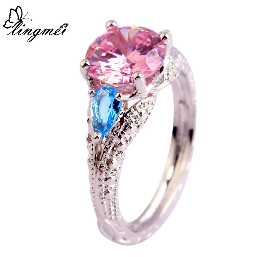 Lingmei новые модные ювелирные изделия Розовый CZ синий CZSilver ColorRing Размер 6-10 11 для