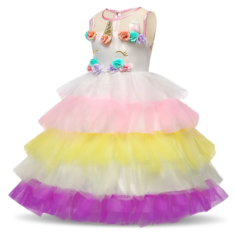 Floral Girls Unicorn Tutu Dress Pastel Rainbow Princess Birthday Party Children Kids Halloween Costume 4-10Y | Детская одежда и