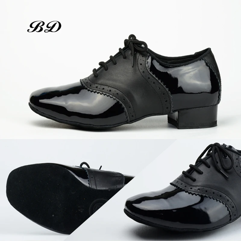 TOP BD Dance Shoes Ballroom MEN Latin Shoes Man Shoe BDDANCE 315 Authentic Straight Sole Black Into Soft Leather Patent Leather