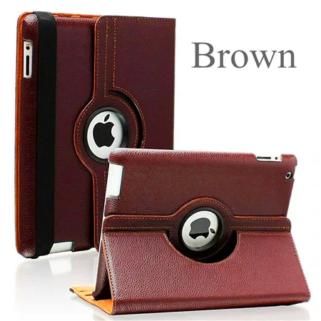 Brown 360 градусов вращающийся PU кожаный чехол для apple ipad 2 3 4 для ipad 4 с retina смарт-Стенд Магнитный чехол, пленка и стилус - Цвет: Brown