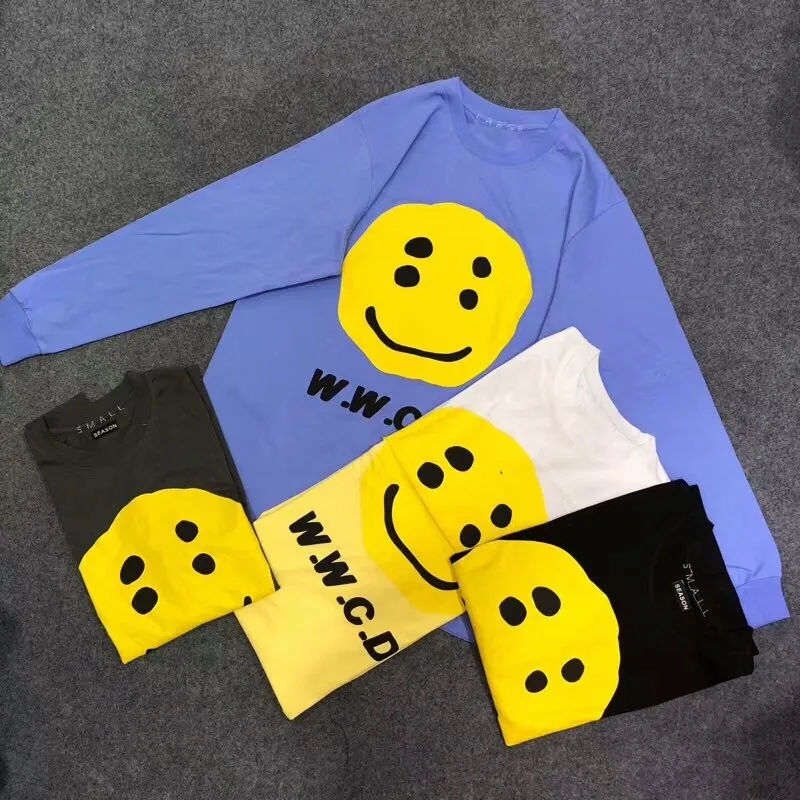 Новинка 2019 года KANYE WEST CPFM w. C. D улыбка Печать для мужчин женщин Футболка Летний