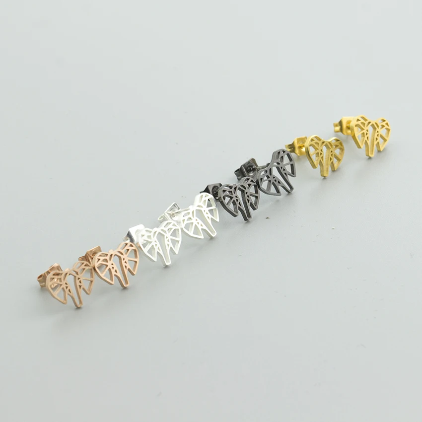 V Attract Origami Accessories Elephant Women Stud Earrings Black Gold Cute Girl Wear Animal Shaped 2018 | Украшения и аксессуары