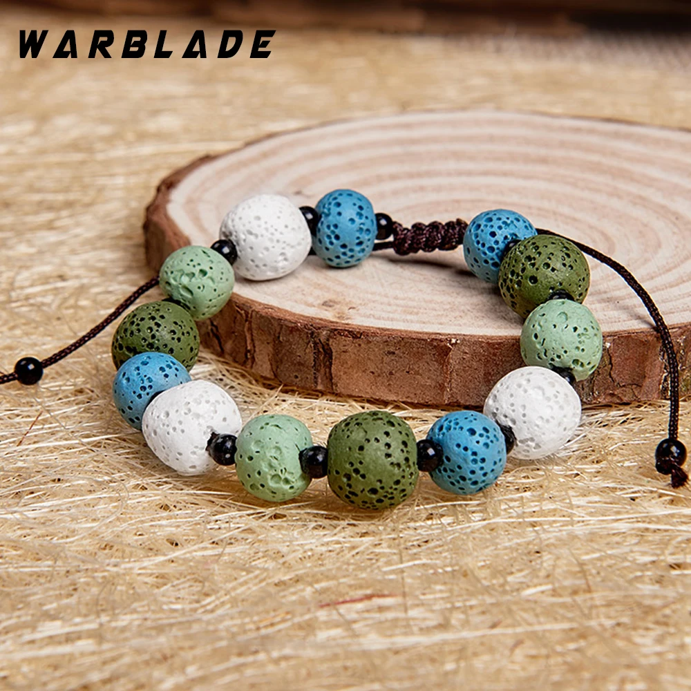 WBL винтажные браслеты из натуральной лавы с бусинами цветной кожаный браслет