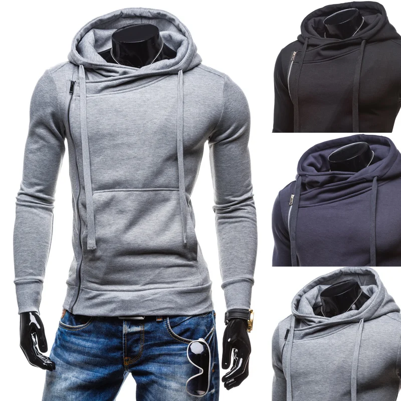 

2019 autumn new Korean fashion personalized cardigan hooded plain zipper Hip Hop Mens Brand Inclin Sweatshirt SIZE XL XXL