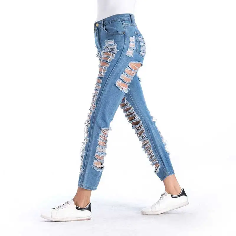 Женские летние байкерские рваные джинсы с дырками и джинсовые брюки бойфренда
