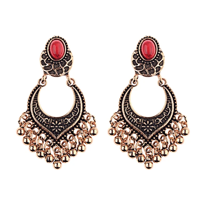 TopHanqi, индийская Jhumka, ювелирное изделие, Ретро стиль, колокольчик, кисточка, серьги, бохо, античный Этнический, серебряный, висячие серьги для женщин, Pendientes - Окраска металла: HQE271-3
