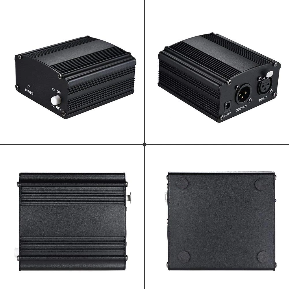 Микрофон 1-канальный блок питания с фантомным питанием 48 В + адаптер AU US EU UK для любой конденсаторной записи.