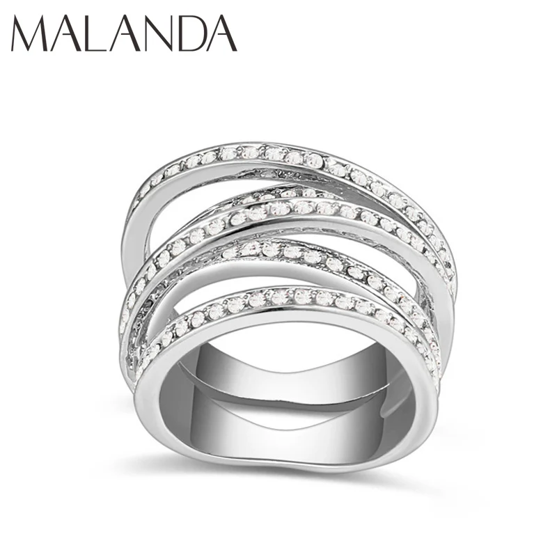 Бренд Malanda, серебряные кольца, кристаллы, кольца swarovski для женщин, модные, благородные, Роскошные, винтажные, свадебные кольца, ювелирное изделие, подарок
