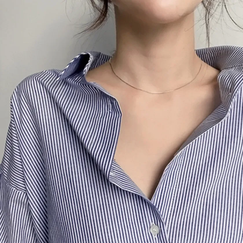 

2017 Spring Long Casual Women Blouse Striped Turn-down Collar Latern Sleeve Office Lady Style Fashion Chic High Street T81847Q