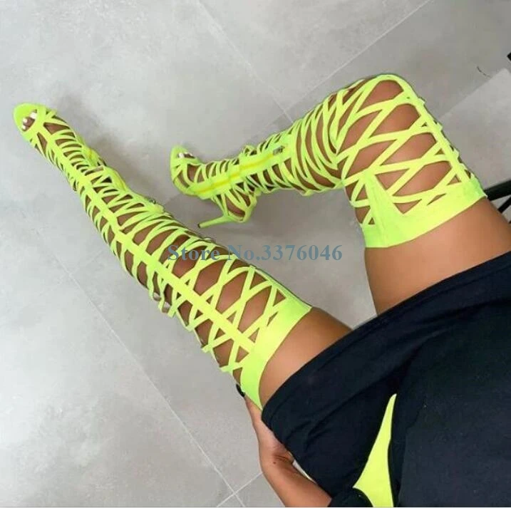 New Arrival Hollow Out Side Zipper Summer Long Boots Peep Toe Gladiator Over The Knee Sexy Fashion Sandal | Обувь