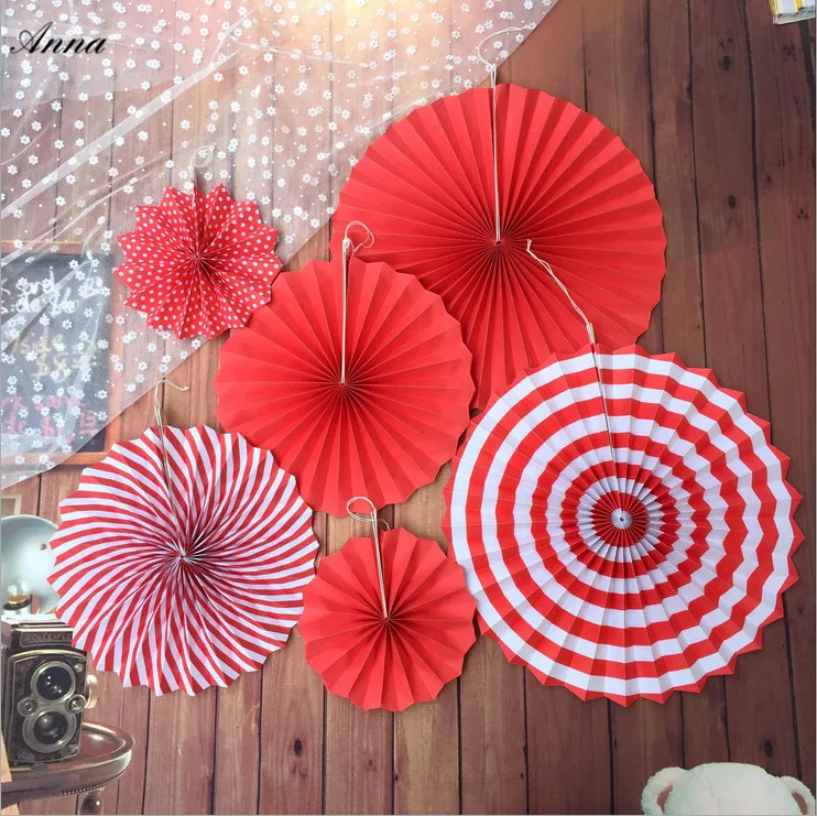 6 шт./лот красные дешевые бумажные вентиляторы для свадебного веера из папиросной