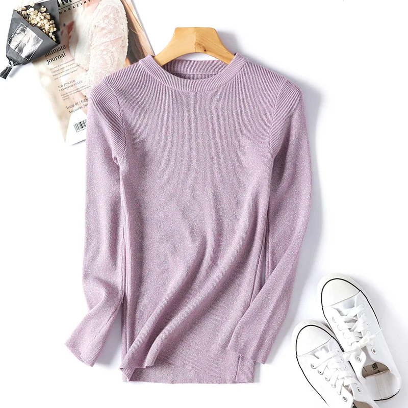 

Jrnnorv Dropshipping Shiny Autumn Winter Sweater Women Long Sleeve Pullover Women Basic Sweaters Women Korean Style Knit Tops