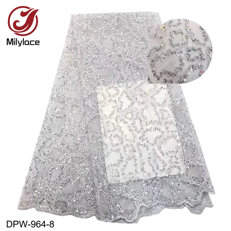 white Milylace чистый цвет французские кружевные ткани 5 ярдов специальная вышивка Сетка кружевная ткань с блестками сетка кружева для свадьбы DPW-964 - Цвет: white