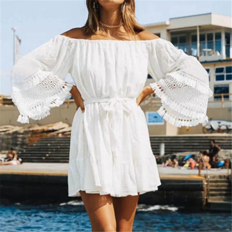 Женское пляжное платье-туника Белая Туника из хлопка пляжная одежда 2019 | Женская