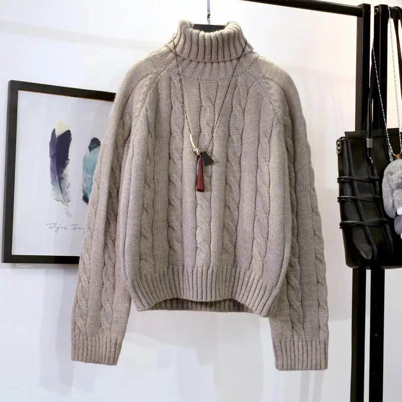 Осенне-зимний короткий свитер с высоким воротником Женский утепленный пуловер