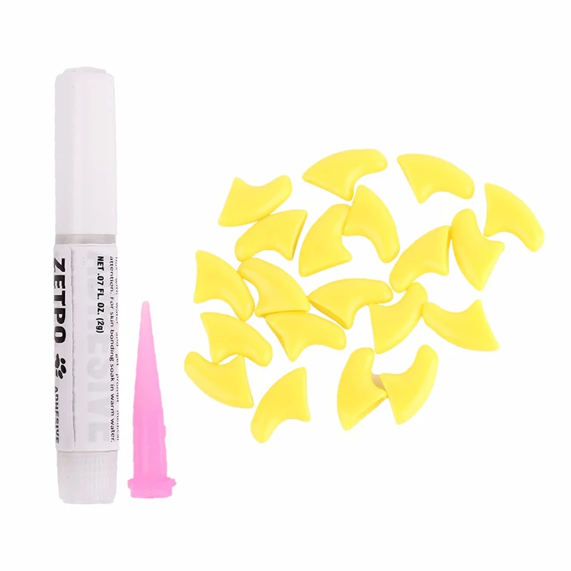 Yellow 20 шт Силиконовые мягкие чехлы для ногтей для домашних животных кошачьи колпачки для ногтей лапы для домашних животных с бесплатным клеем и защитой аппликатора аксессуары для домашних животных - Цвет: Yellow