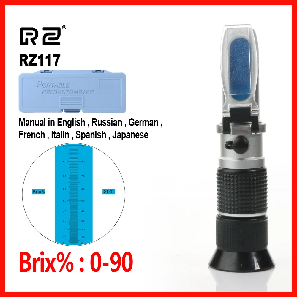 RZ рефрактометр с высокой концентрацией по шкале Брикса, мед, пчелы, сахар, пищевые напитки, УВД, содержание пчеловода, ручной инструмент 0~ 90% метров, RZ117
