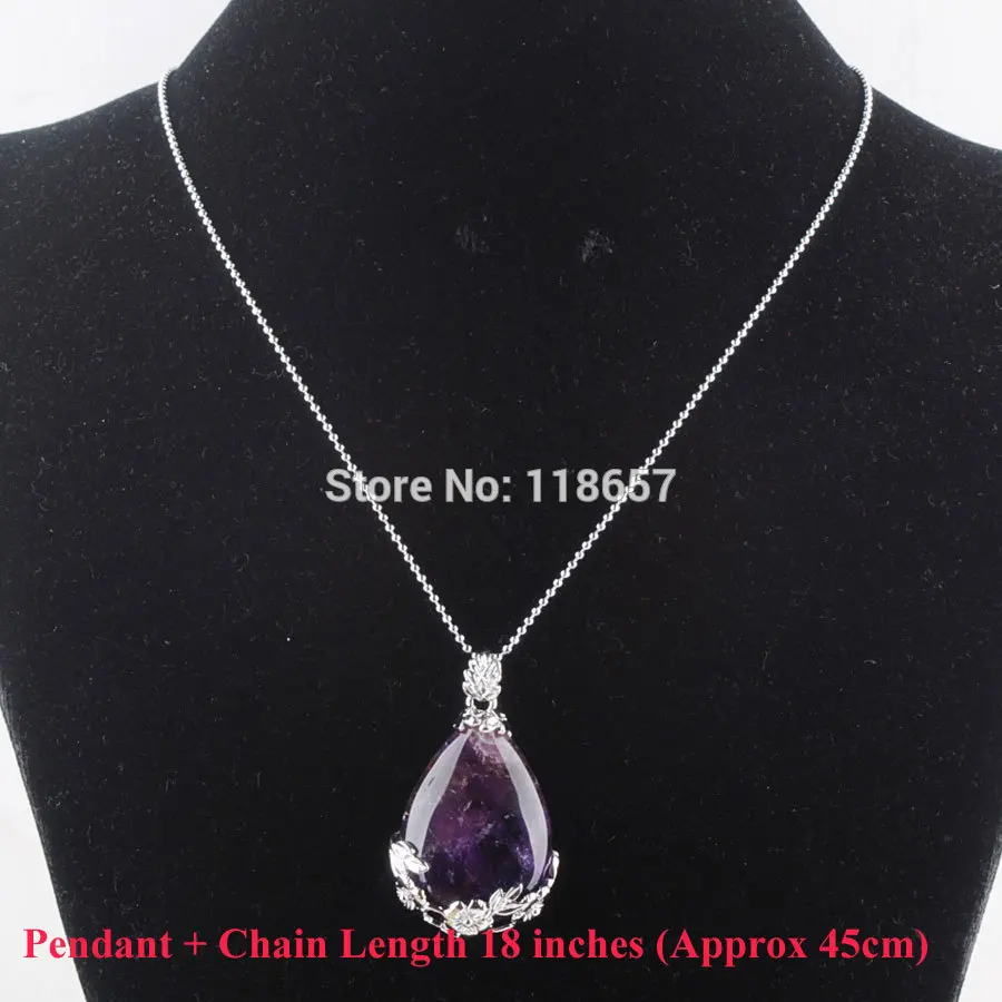 Pendant and Chain YOWOST природные аметисты капли воды форма драгоценный камень Любовь бусины рейки кулон для исцеления чакр и цепочки ожерелья цепи ювелирные изделия подарок IN3471 - Окраска металла: Pendant and Chain