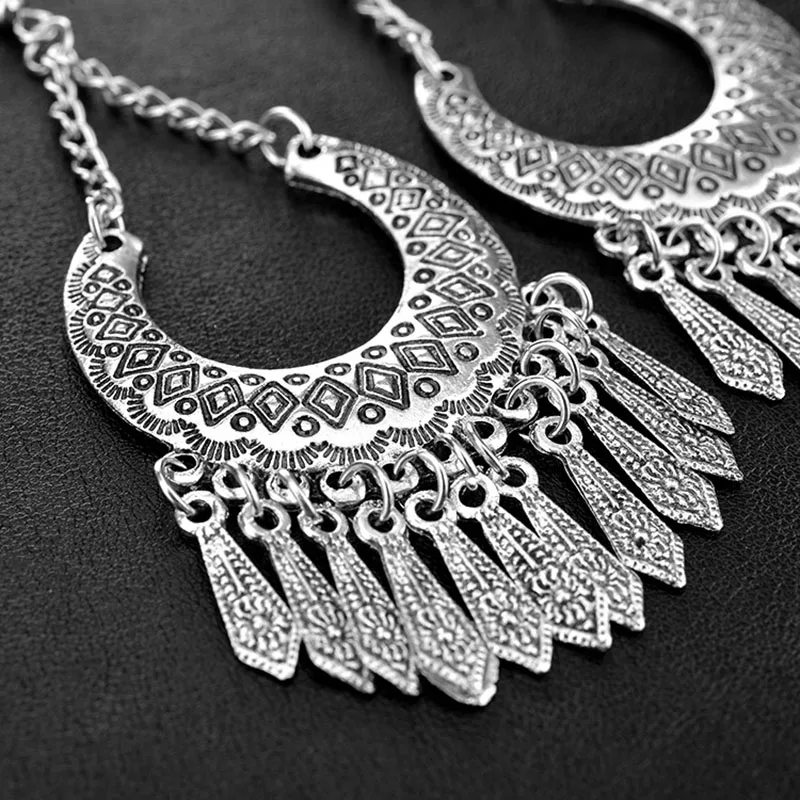 

JIOFREE Bohemia Vintage Silver Color tassel Clip On Earrings Without Piercing for Women Ethnic Jewelry Punk earrings jewelry
