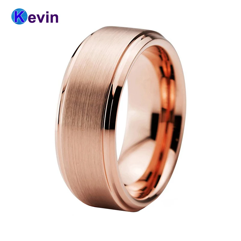 8MM Tungsten Engagement Ring Men Women Wedding Ring With Beveled Brushed Finish Comfort Fit