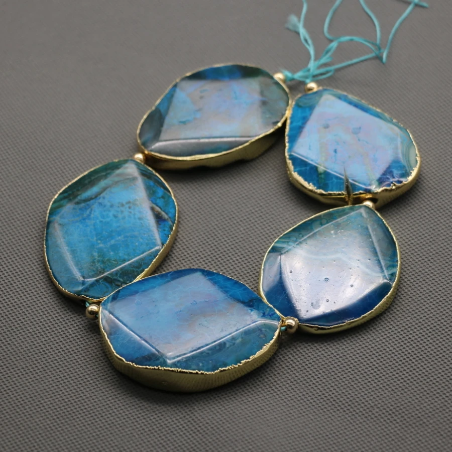 C 1904 голубая Друза граненый камень из бисера Золотой обернутый плиты соединитель