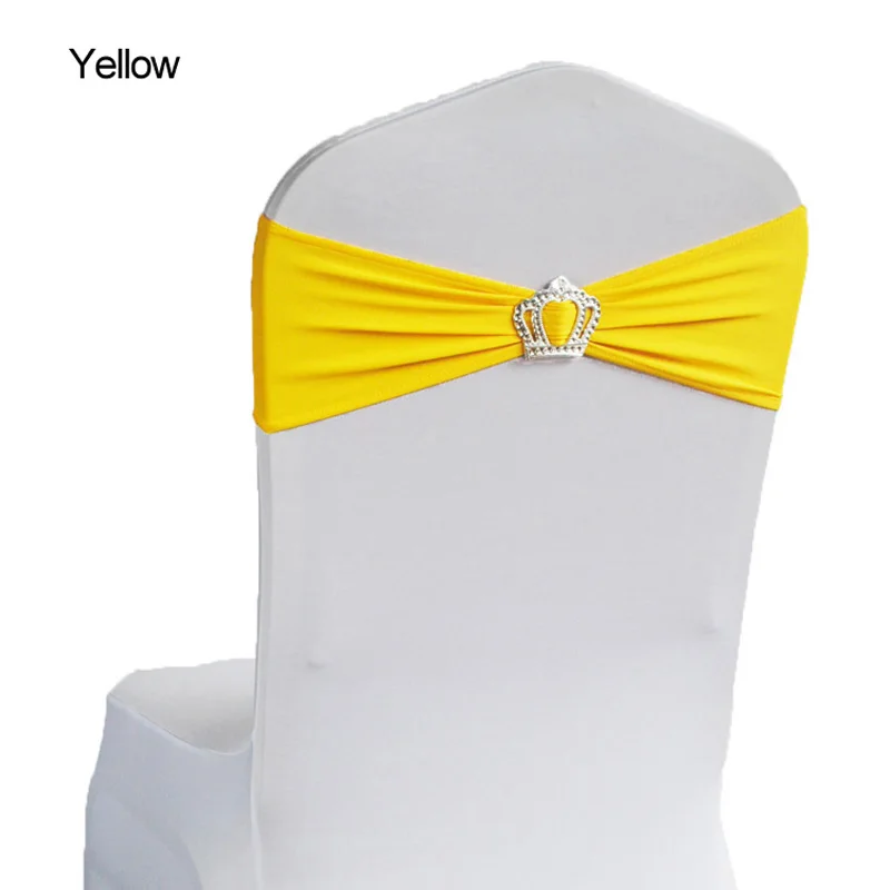 Yellow 100 свадебные чехлы на стулья с пряжкой в форме короны, лента из спандекса и лайкры для свадебной вечеринки, дня рождения, украшения стульев - Цвет: Yellow