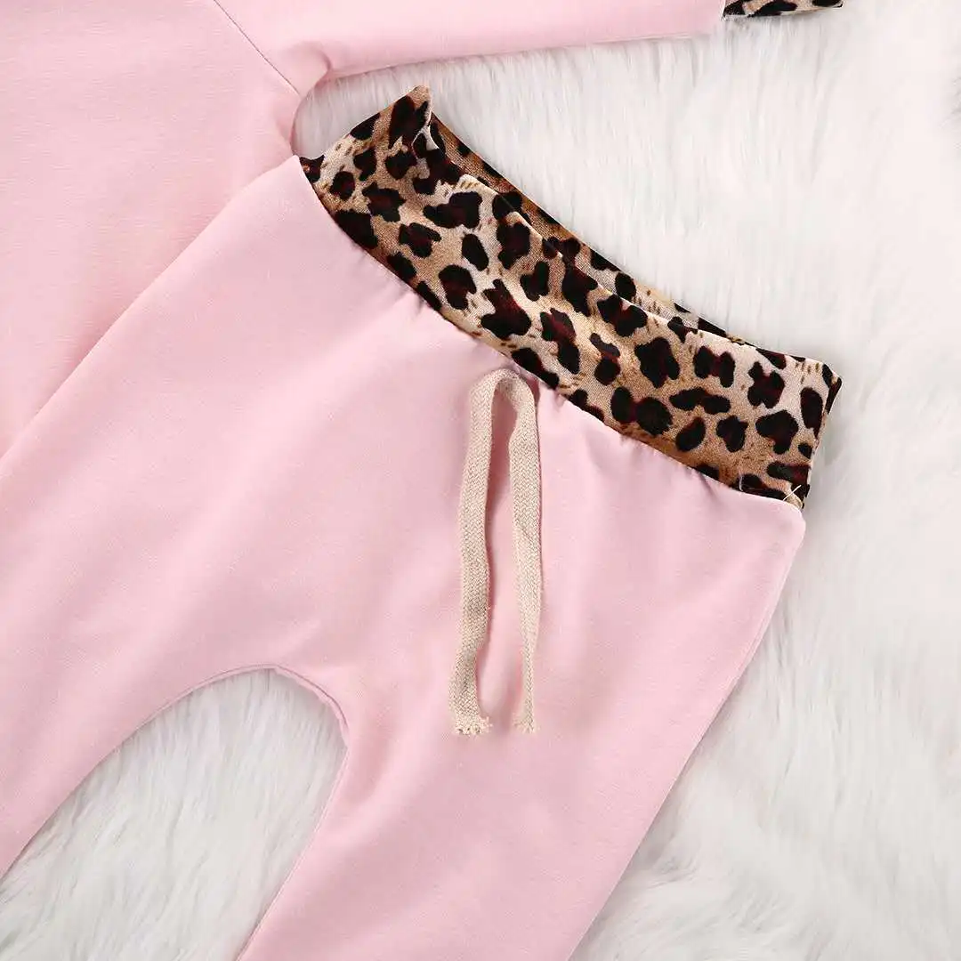 Infant Toddlerm Newborn Baby Girl Clothes Leopard Side Pink Coat Hoodie Top Sweatshirt Pants Leggings Outfits Set |