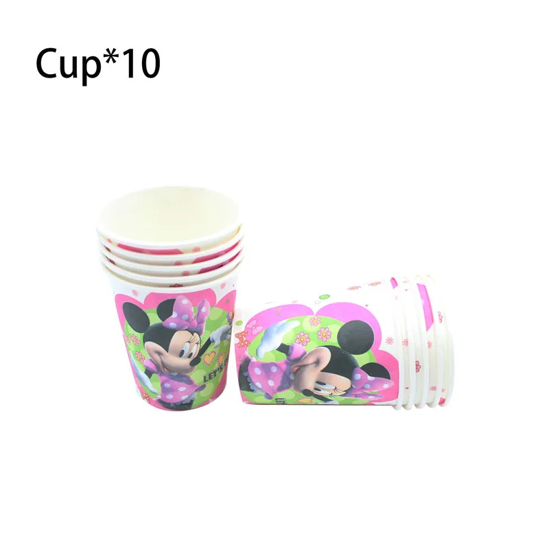 Cup 10pcs Минни Маус День рождения украшения для девочек розовые вечерние принадлежности одноразовая посуда чашка салфетка тарелка детский душ - Цвет: Cup 10pcs