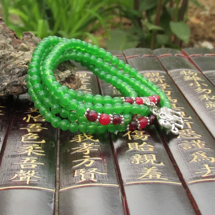 Натуральный кристалл зеленый агат браслет бусы четки дамы слон многослойный