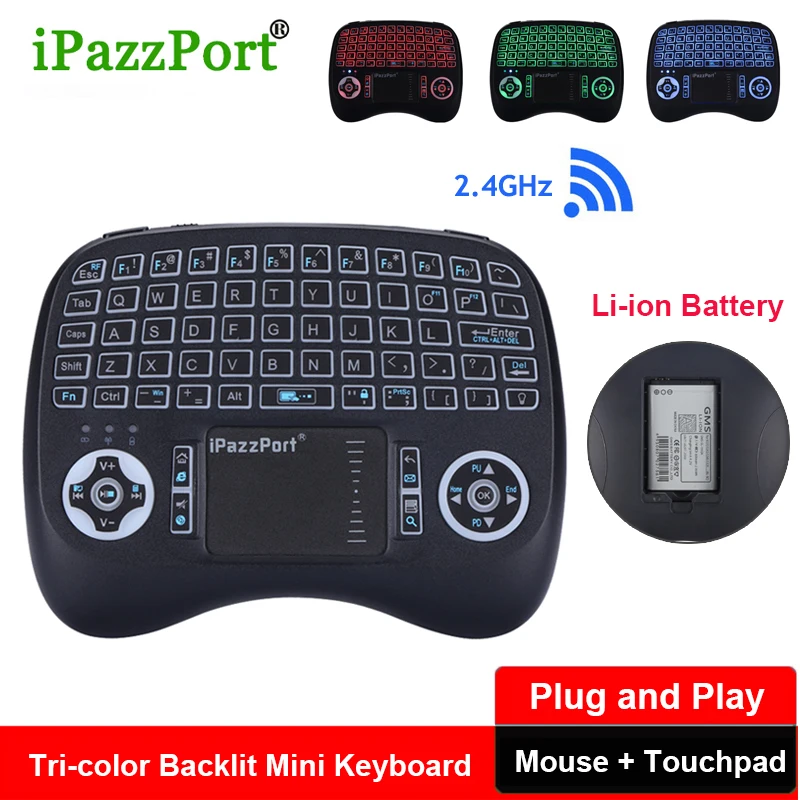 Оригинальная IPazzPort Мини клавиатура с подсветкой беспроводная RGB функция Мышь