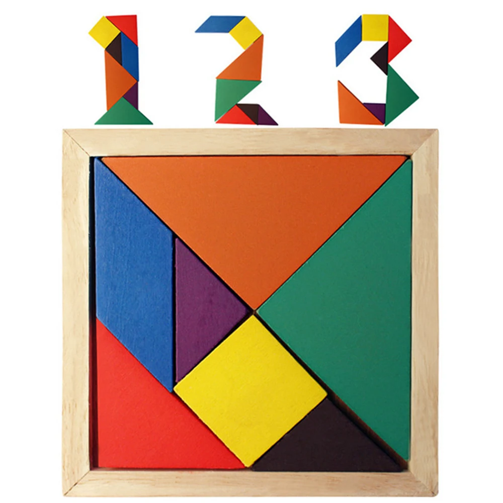 Деревянный Tangram 7 шт. головоломки геометрические красочные площадь IQ Game
