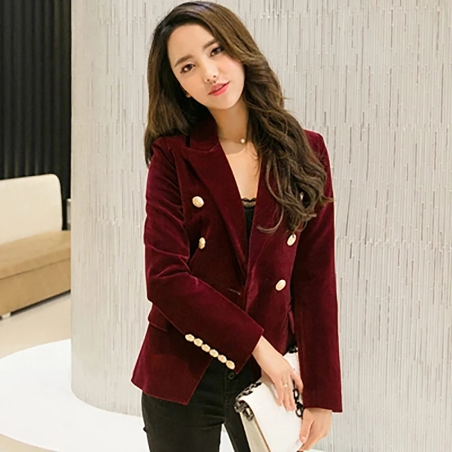 Primavera Блейзер Mujer Elegante Куадрос двубортный бархатный офисная одежда корейский